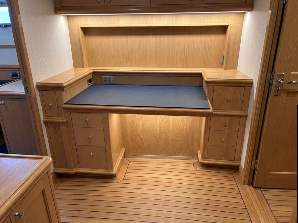 Custom wood storage unit installation