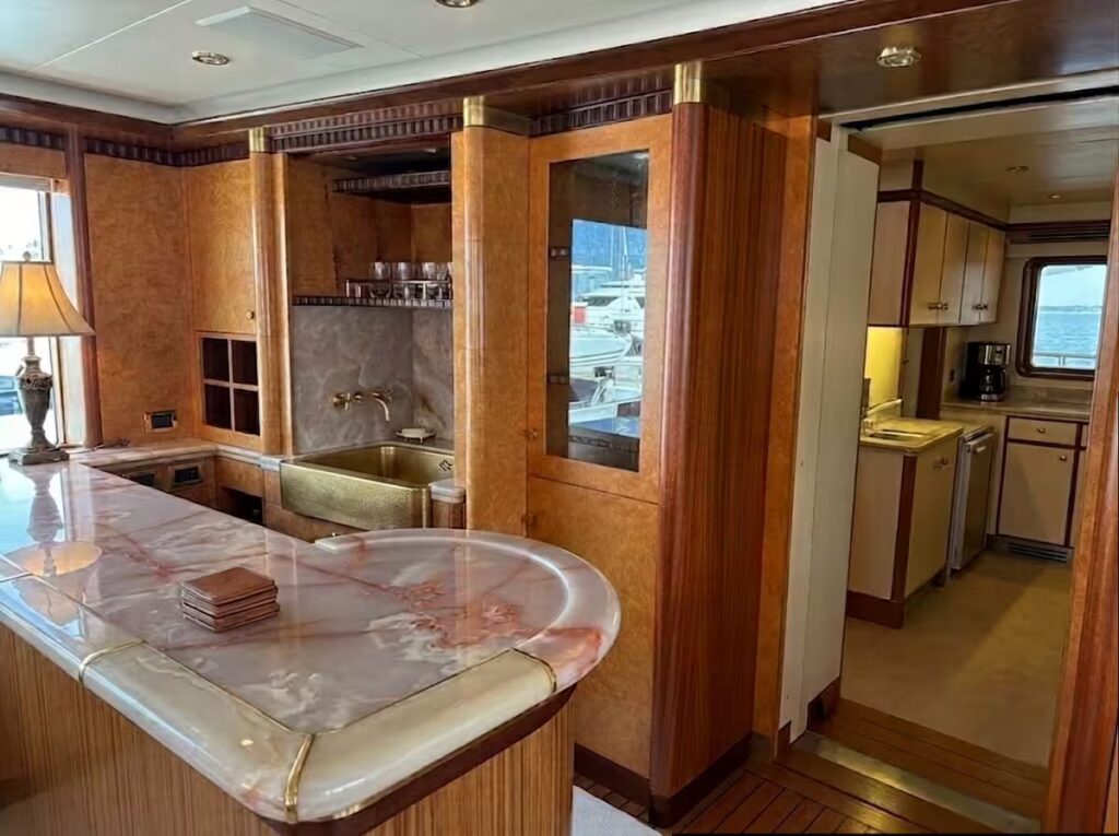 Luxury yacht galley wood renovation