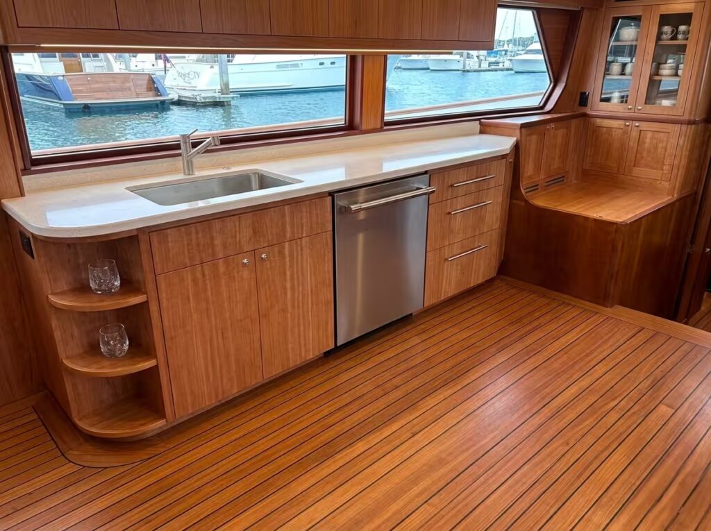 Custom wooden boat kitchen cabinetry